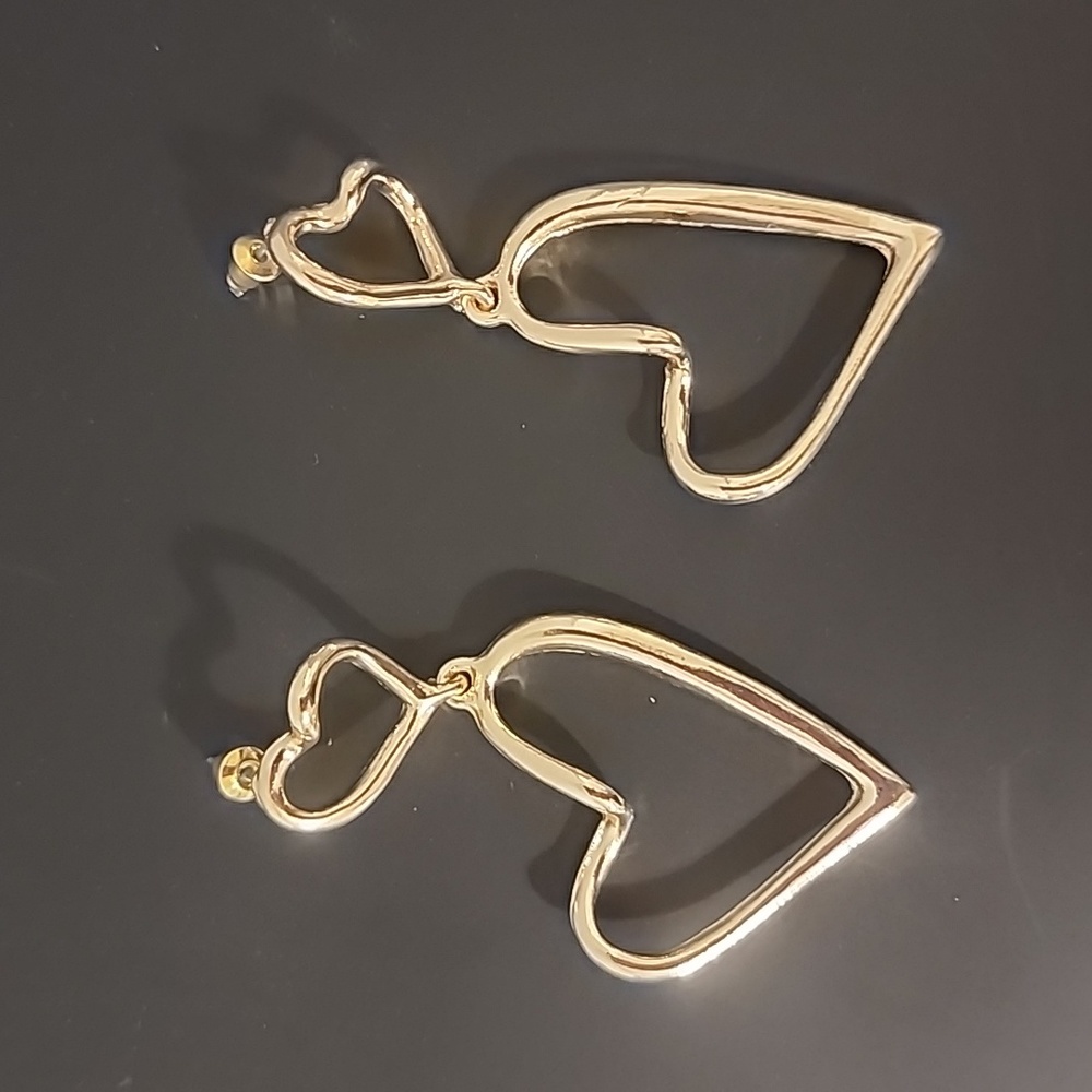 Women Simple Fashion Double Heart Alloy Earrings - Gold